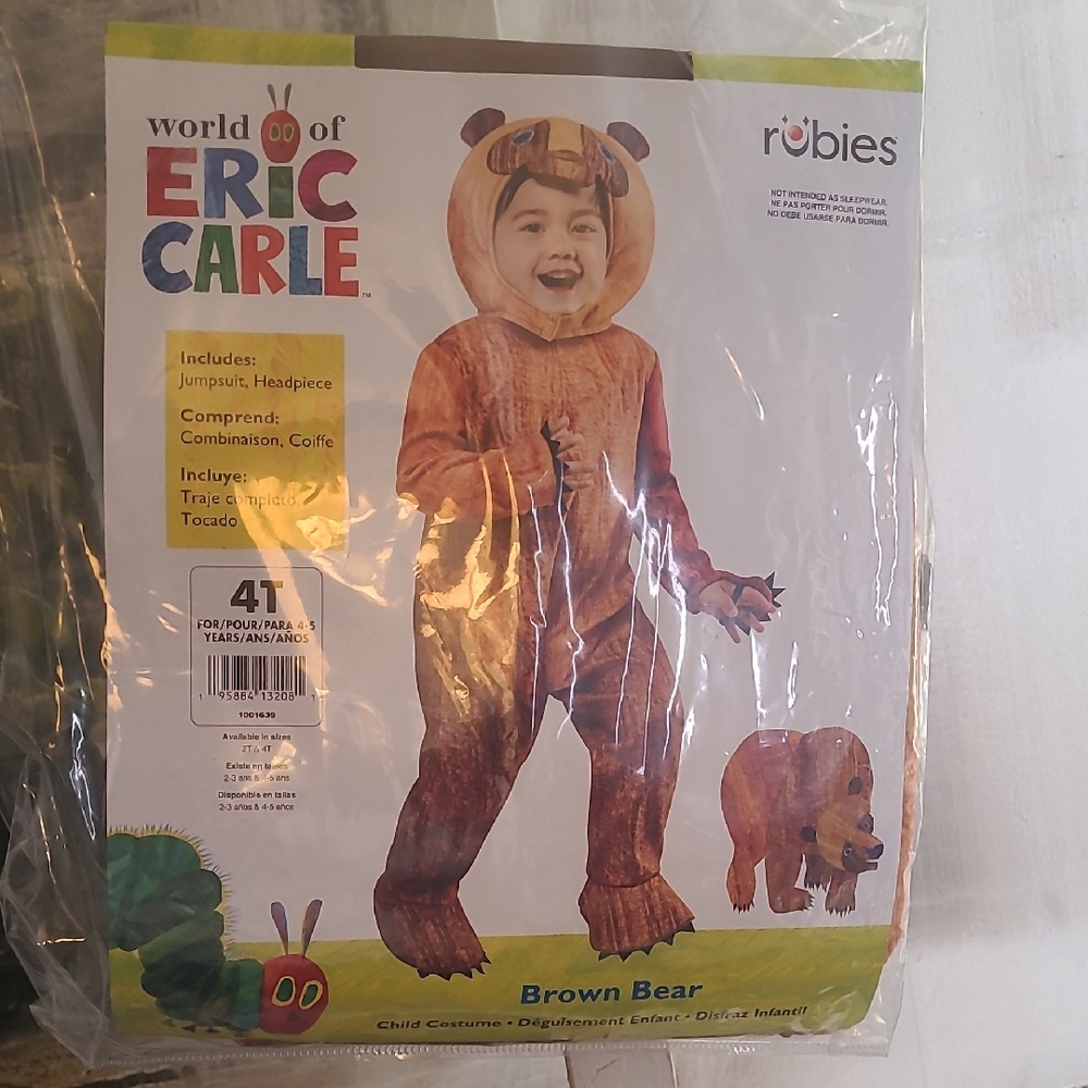 Brand New! Eric Carle Brown Bear Kids 4T Halloween Dress Up Costume